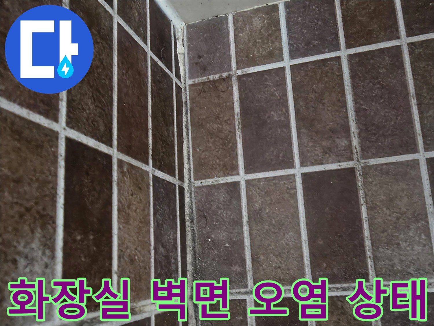 누수 영향으로 변색된 화장실 타일 줄눈 부위
