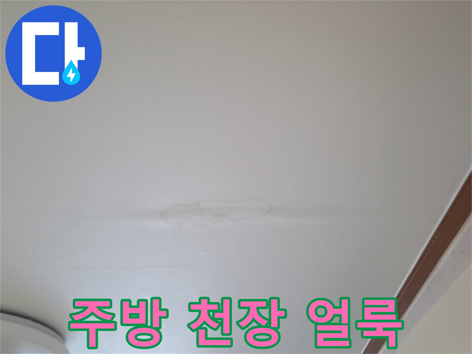 물기가 스며들어 변색된 천장 부분