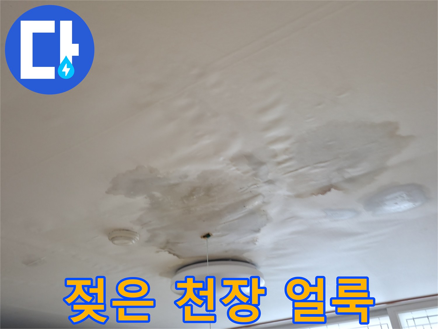 물샘으로 인해 눅눅하게 변한 주방 천장의 모습