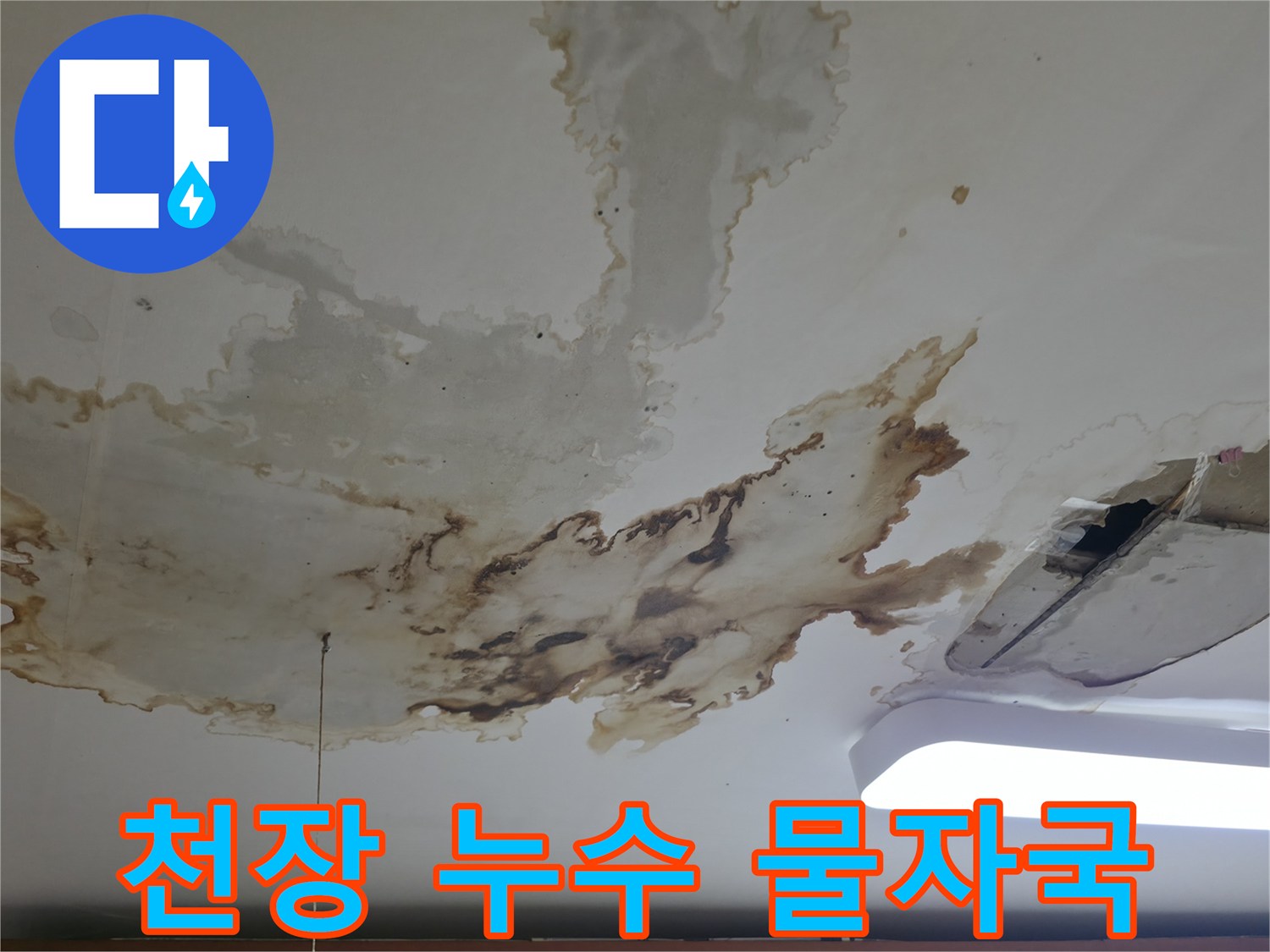 주방 천장 내부-물샘으로 인해 젖은 마감재 표면