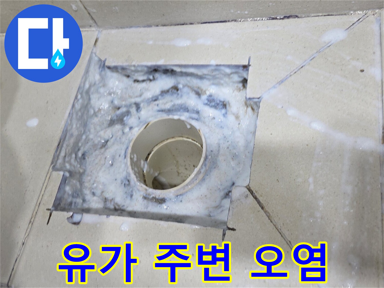 배수구-주변-석회화-및-습기-침투-상태