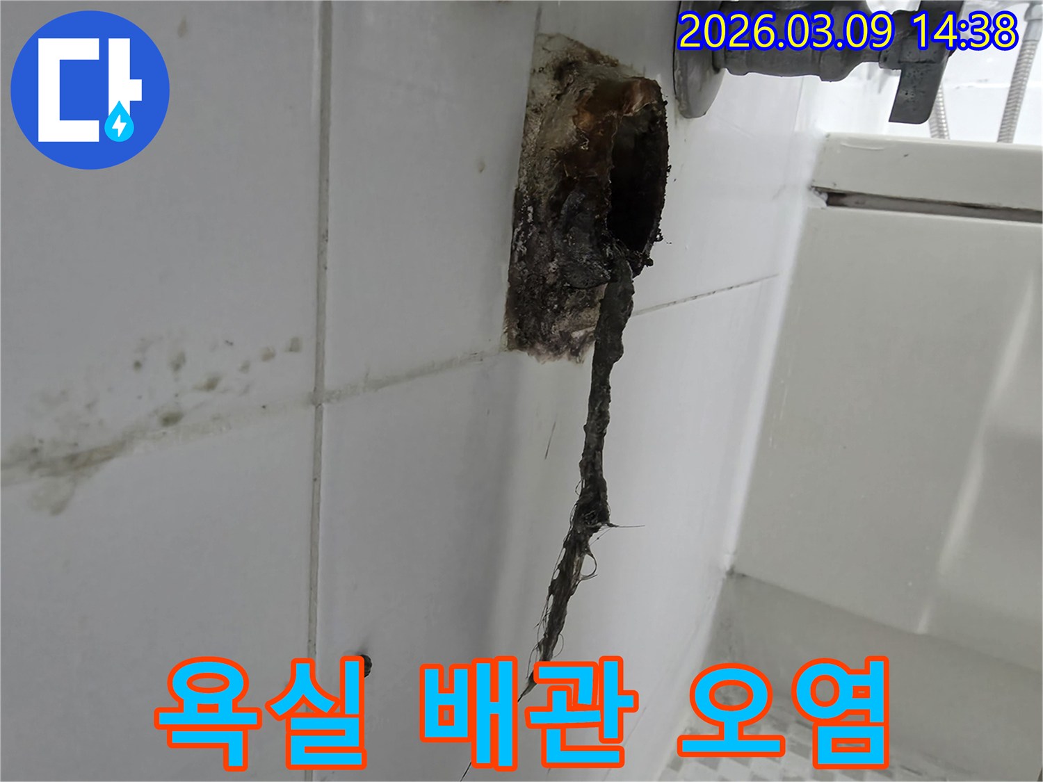노후된 배관에서-발생한-심각한-슬러지와-머리카락 덩어리를-보여주는-클로즈업-사진입니다.