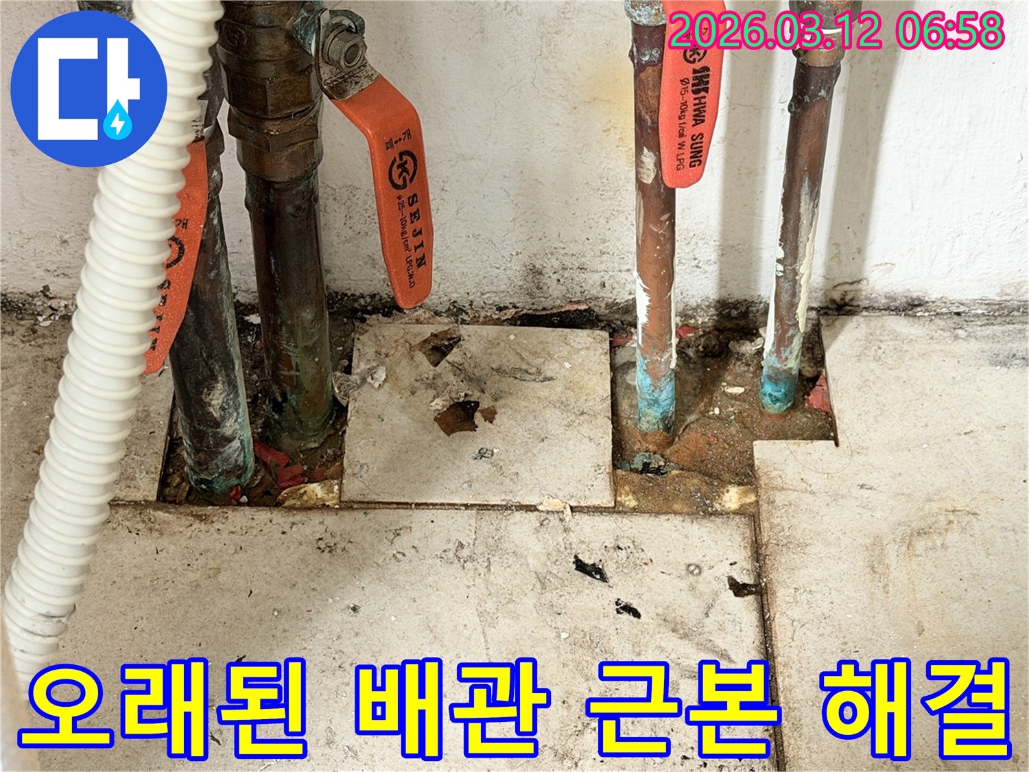 누수-엔지니어가-확인한-배관-주변의-지속적인-물샘-현상과-배관-교체-모습