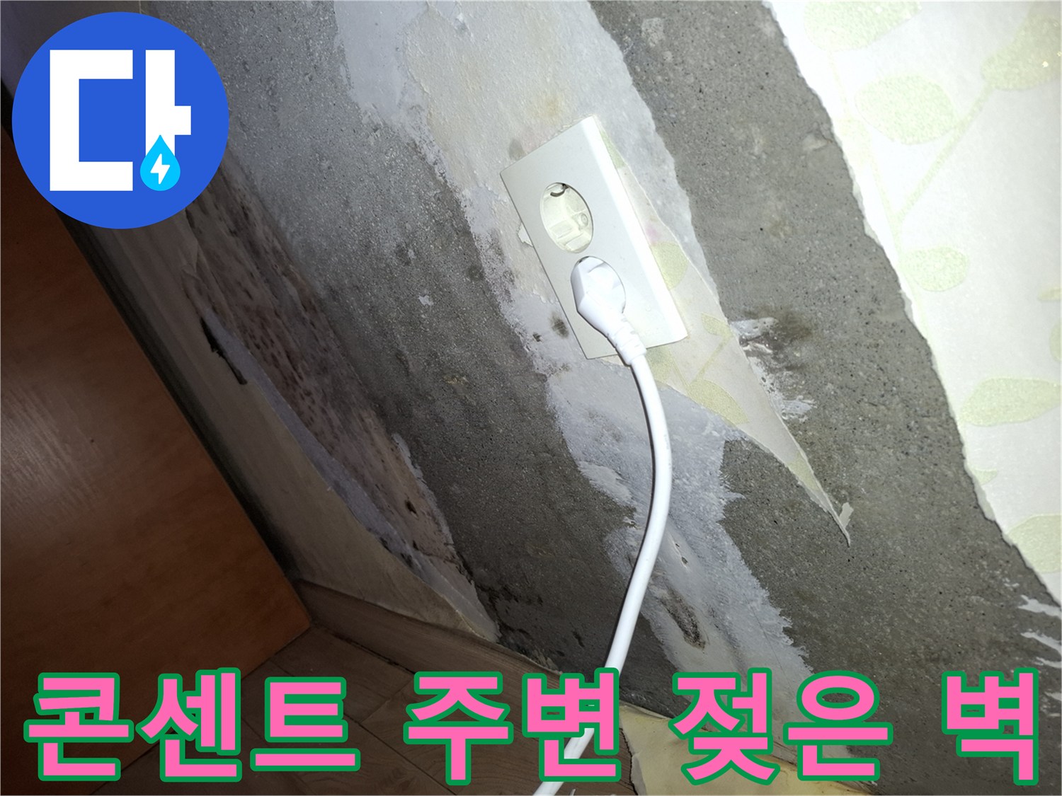 물기로 인해 변색되고 젖어 있는 콘크리트 벽면 부위