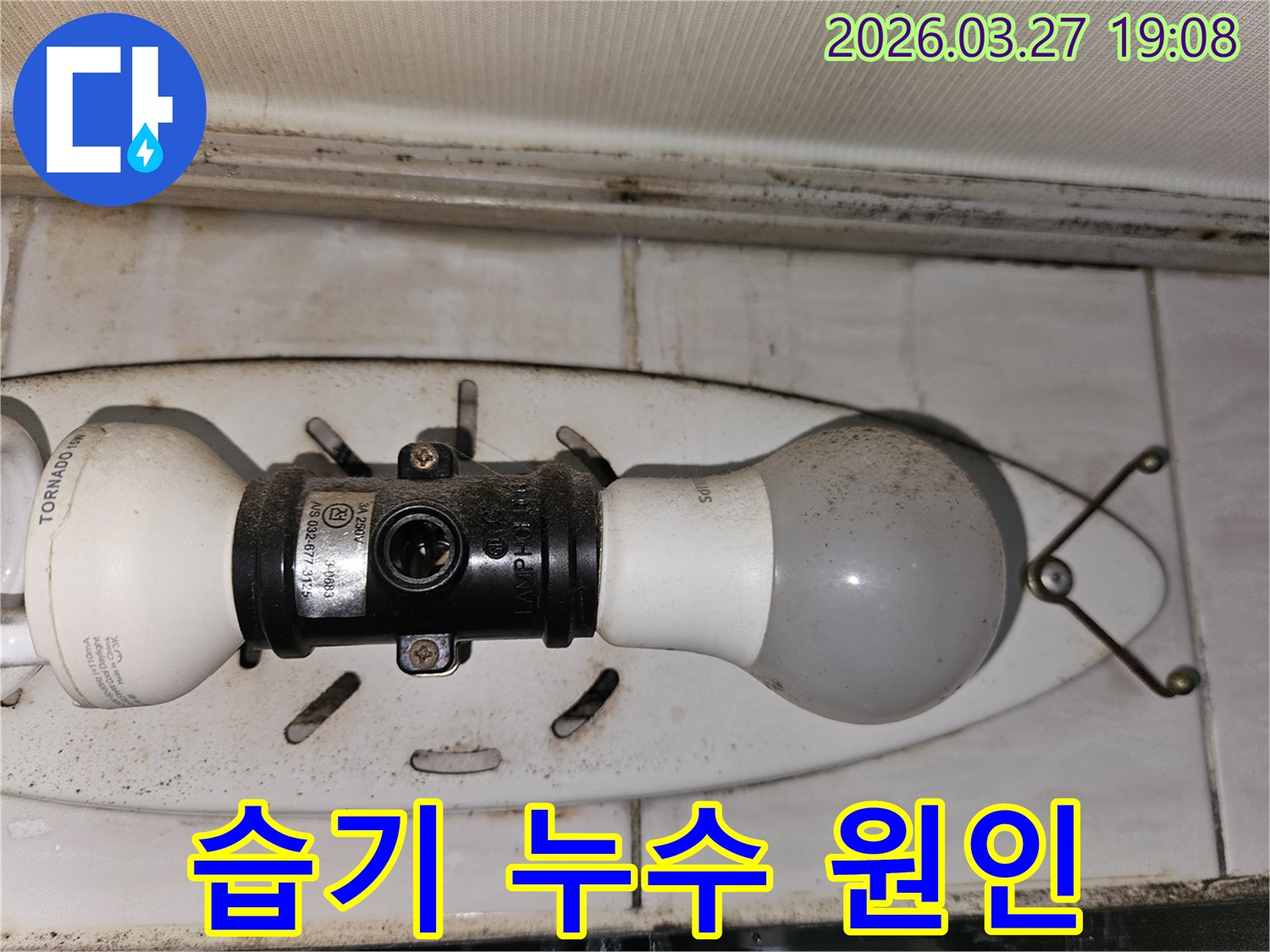 천장-조명-주변의-습기와-곰팡이로-인해-누수-원인-제거가-시급한-현장-사진입니다