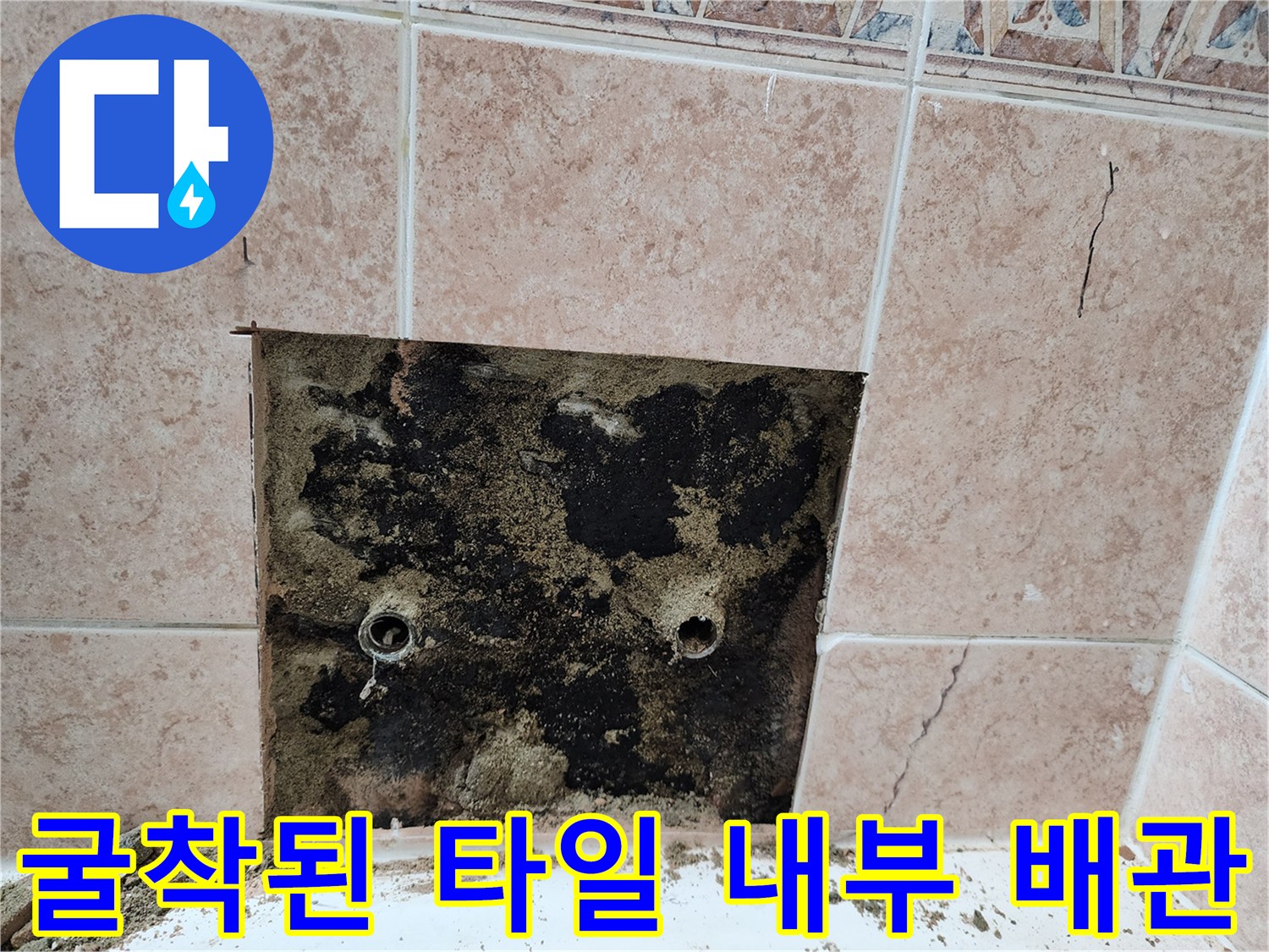 타일 제거 후 드러난 오염된 배관 연결 부위