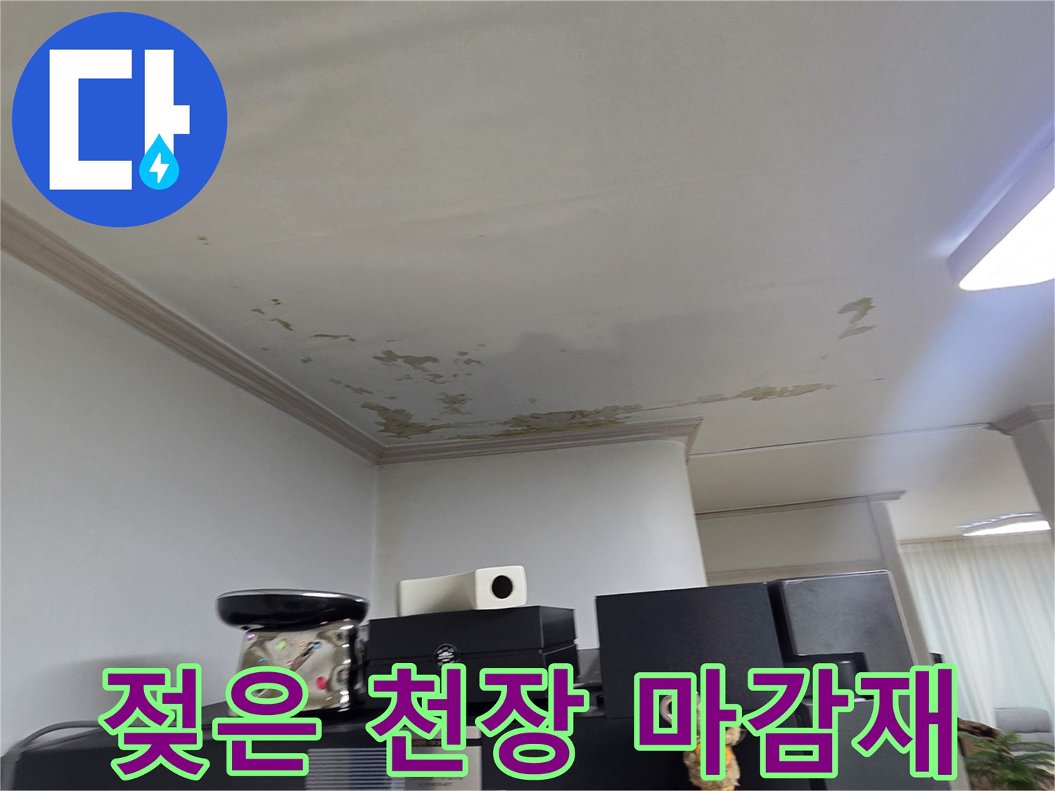 습기로 인해 변색된 세탁실 천장 부위의 모습
