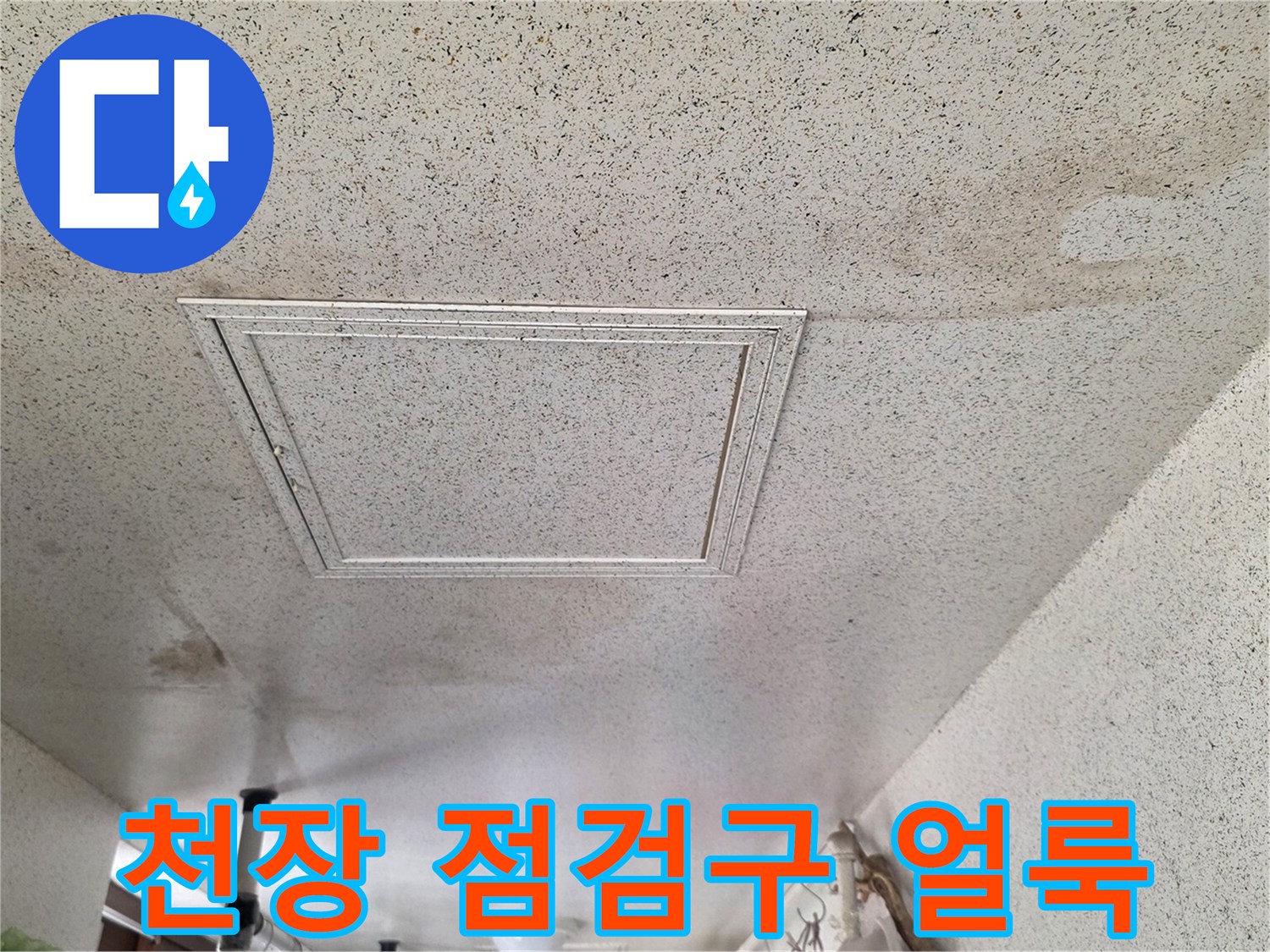 물샘 흔적으로 인해 오염된 세탁실 천장 마감재