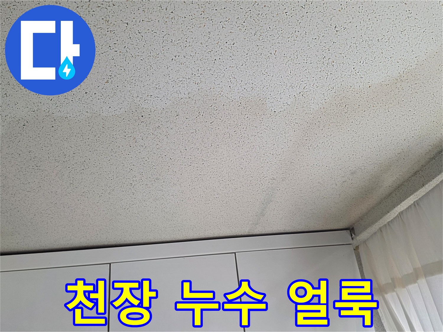 성남 중원구 아파트 천장의 넓은 누수 흔적과 변색된 부위