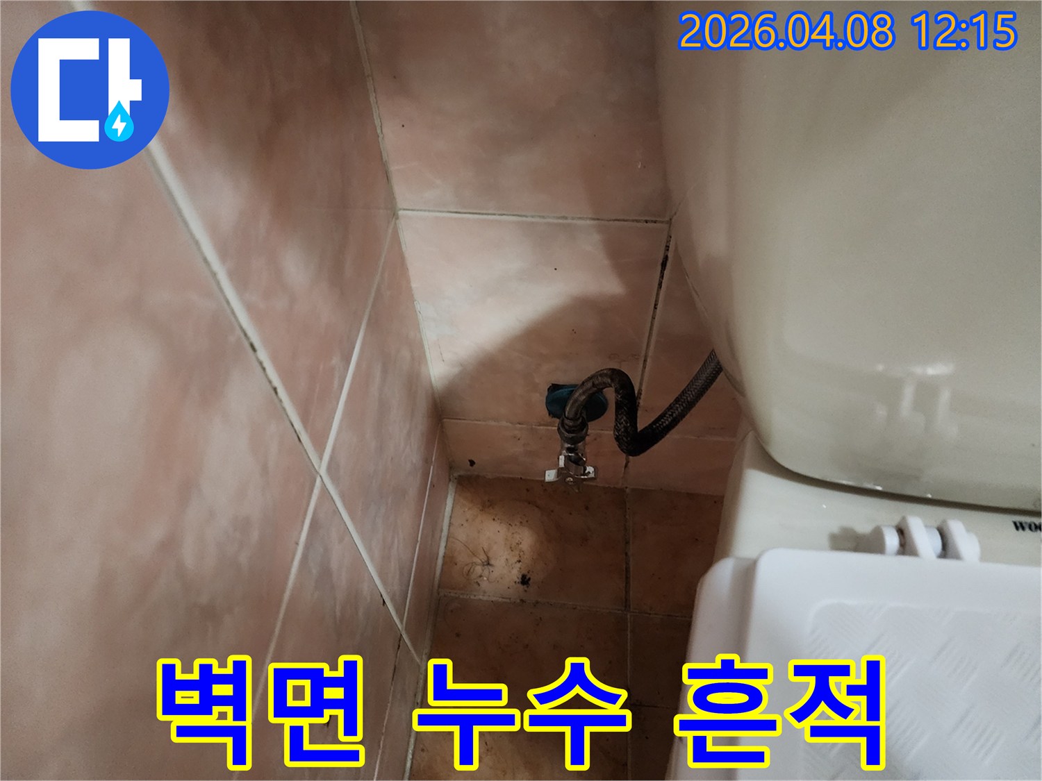 변기 뒤쪽-벽면 타일-틈새에-짙게 나타난-검은 곰팡이와-오염된 줄눈