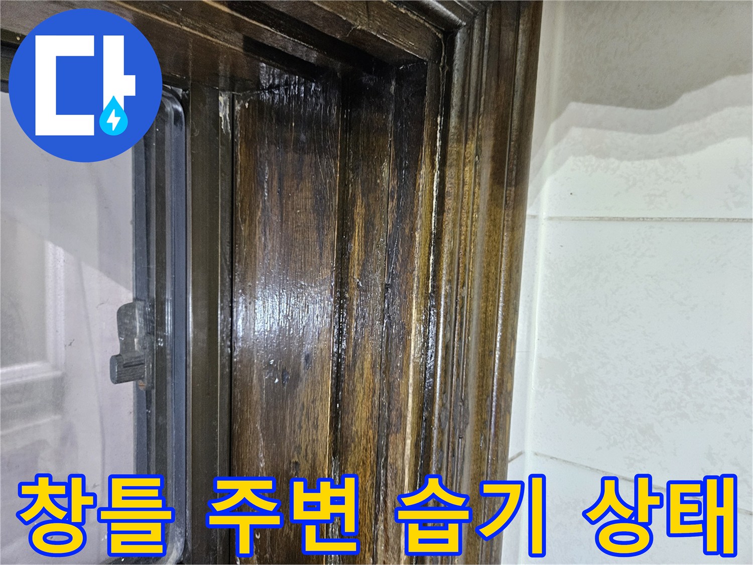 송파구 가락본 현장-창틀 주변의 습한 나무 프레임 상태