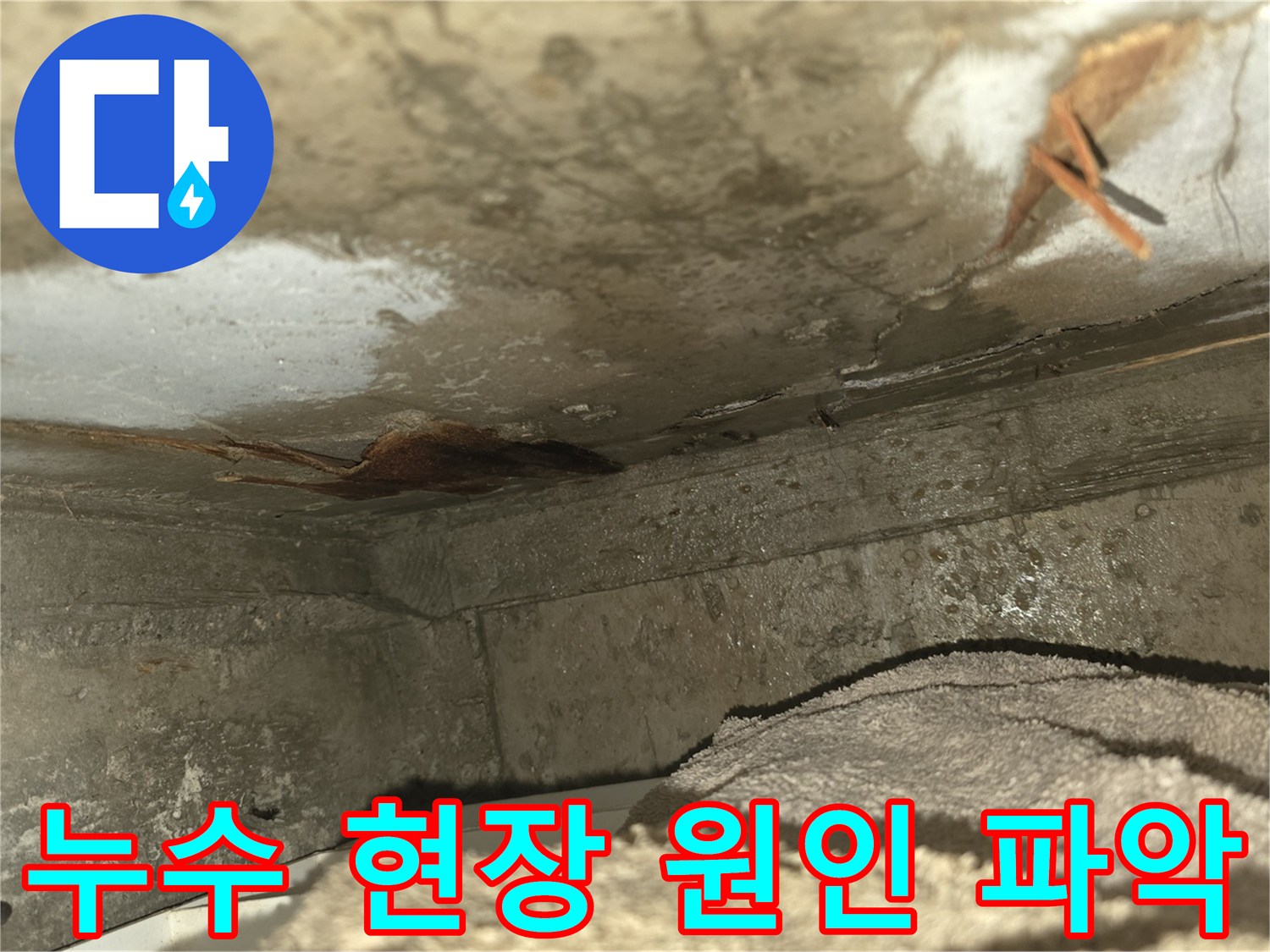이 사진은-천장 누수로 인해-벽면이 심하게 젖고-곰팡이가 발생하기 시작한-위험한 현장을-보여주고 있습니다