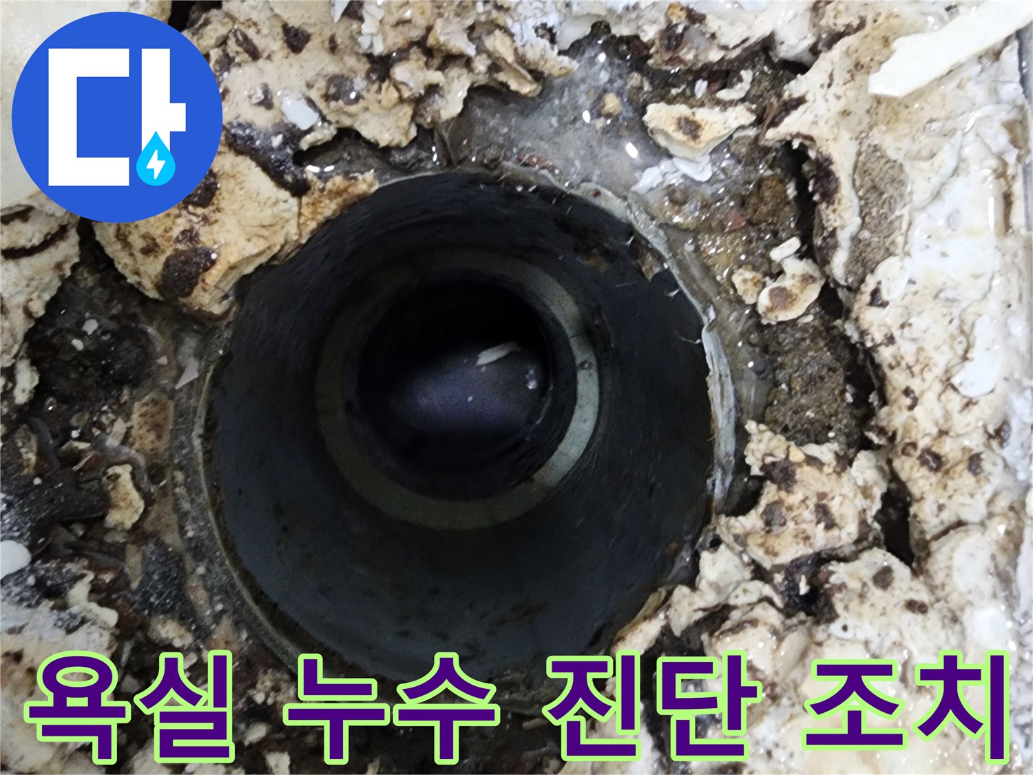 서울 서대문구 욕실 바닥에서-발견된 물샘 누수 현장을-진단하고 조치하는 모습