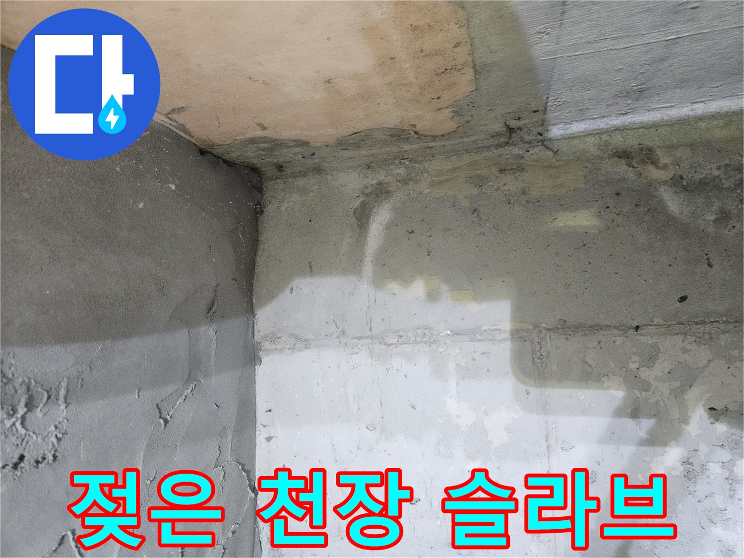 습기를 머금고-변색된 콘크리트 천장 면적