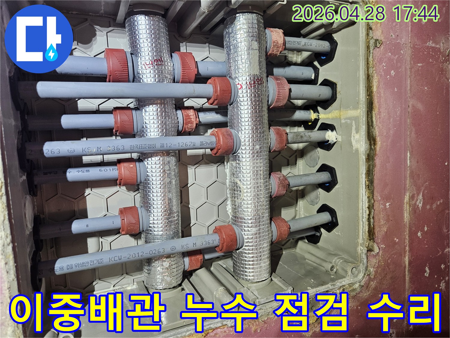수도분배기-이중배관에서-누수가-발생하여-점검하고-수리-작업을-진행하는-전문가의-모습
