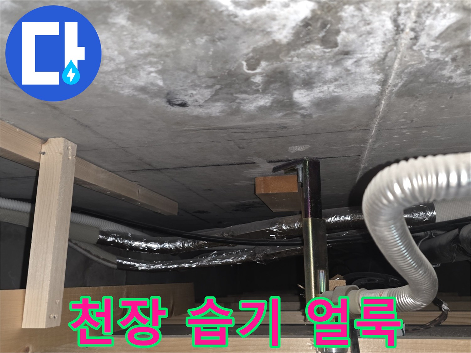 비산동 현장-누수로 인해 젖어버린 천장 슬래브