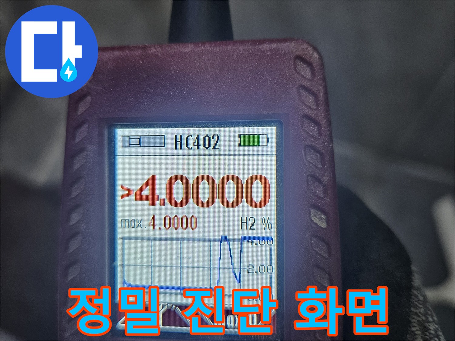 배관-누수-지점에서-감지된-수소-가스-농도를-보여주는-탐지기
