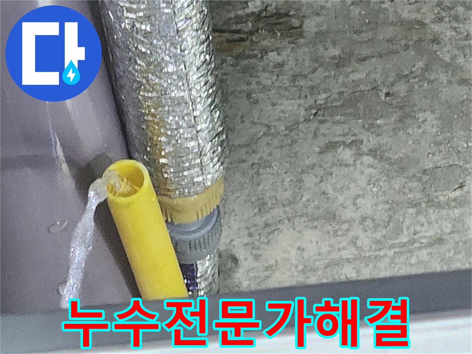 누수 엔지니어가 배관 누수 지점에서-물이 뿜어져 나오는 것을 확인하고-전문적인 해결책을 제시하는 모습