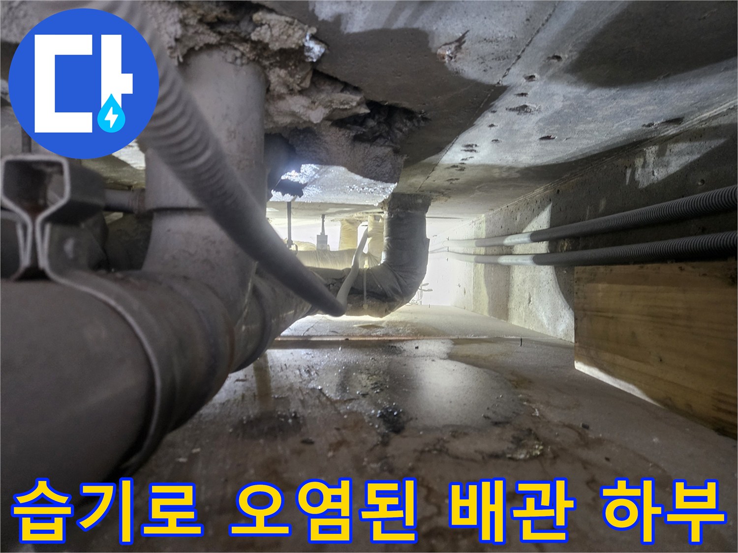 물샘-현상이-발생한-천장-내부-배관-구간