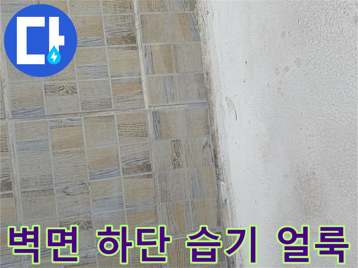 습기로 인해 변색되고 곰팡이가 생긴 베란다 벽면 하부
