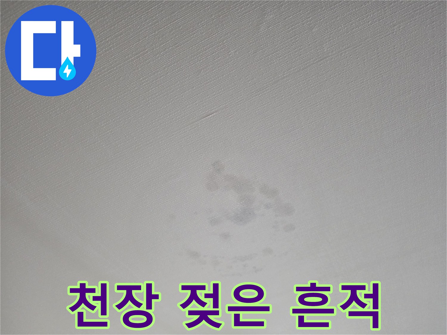 물샘 증상이 나타난 거실 천장의 얼룩진 부위