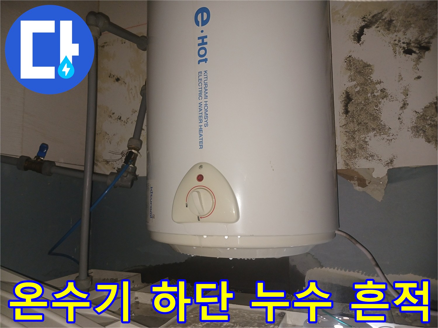 온수기-본체-하부-배관-주변의-습기와-곰팡이