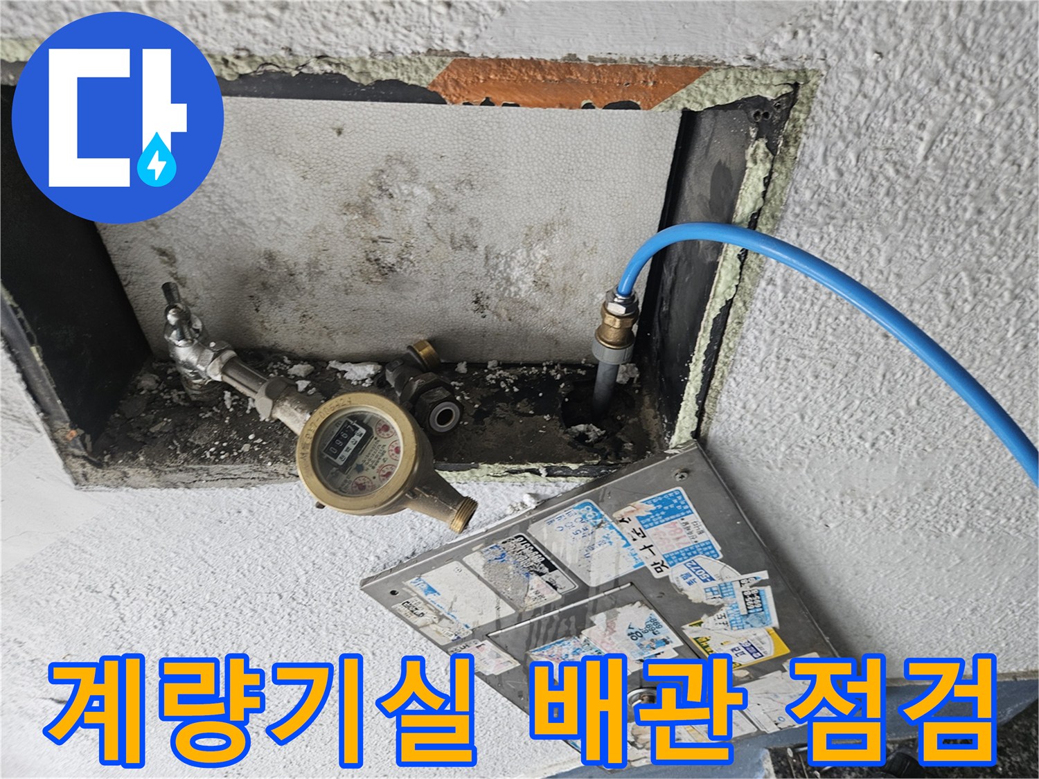 양천구 현장-수도 계량기와 연결된 파란색 호스 및 배관 상태