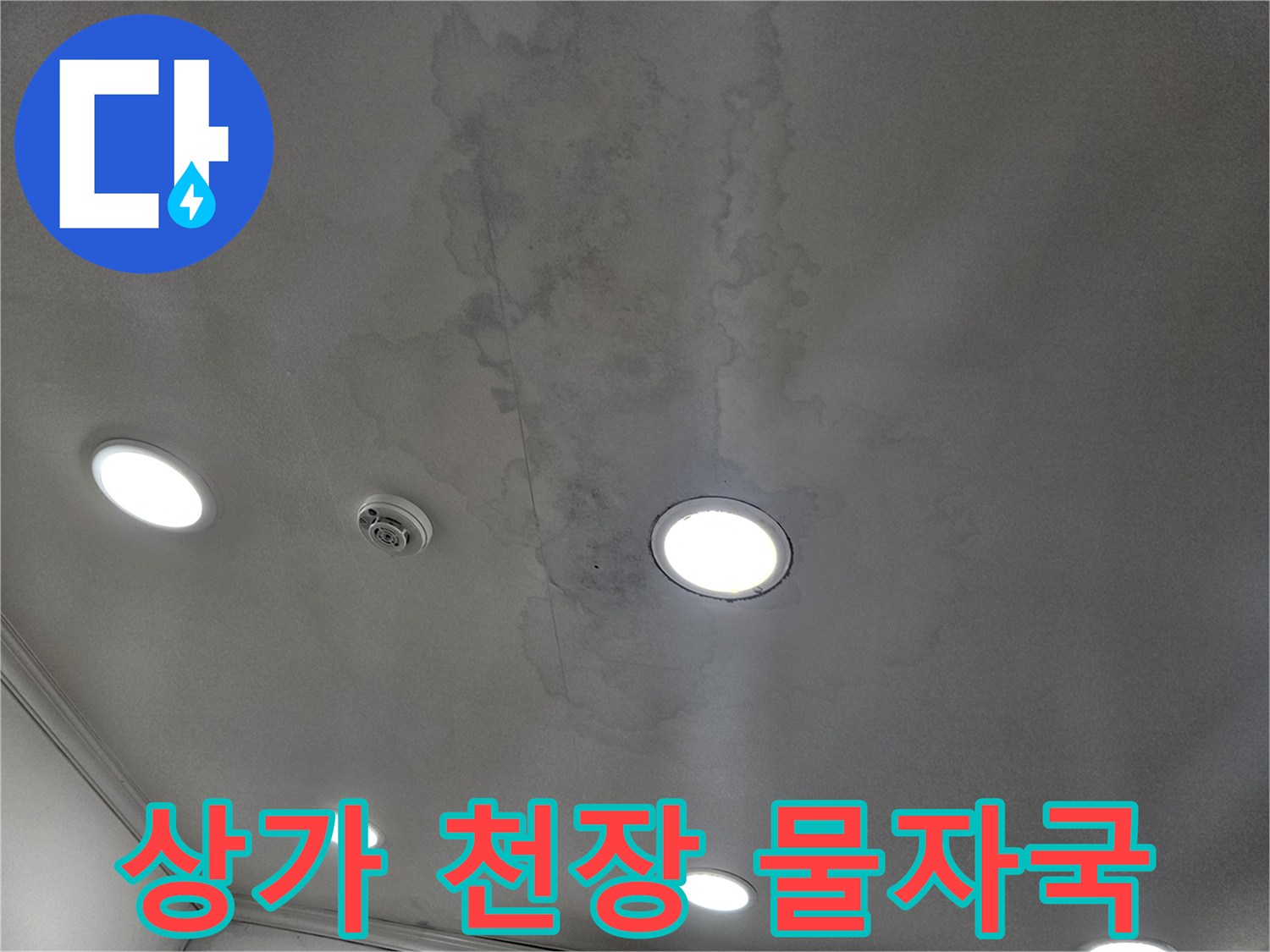 용인 수지구 상가 천장의 광범한 누수 흔적과 얼룩
