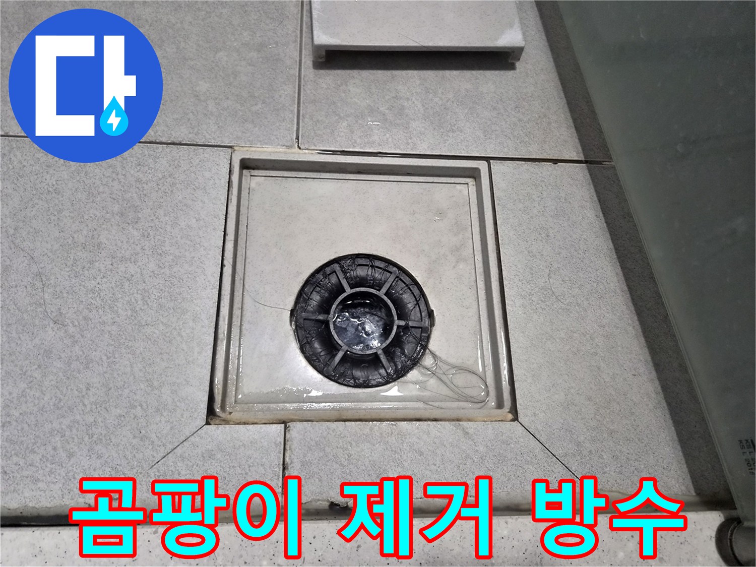 욕실 배수구 주변 물고임으로 곰팡이가 발생하여-제거 및 방수 처리 작업을 진행 중입니다.