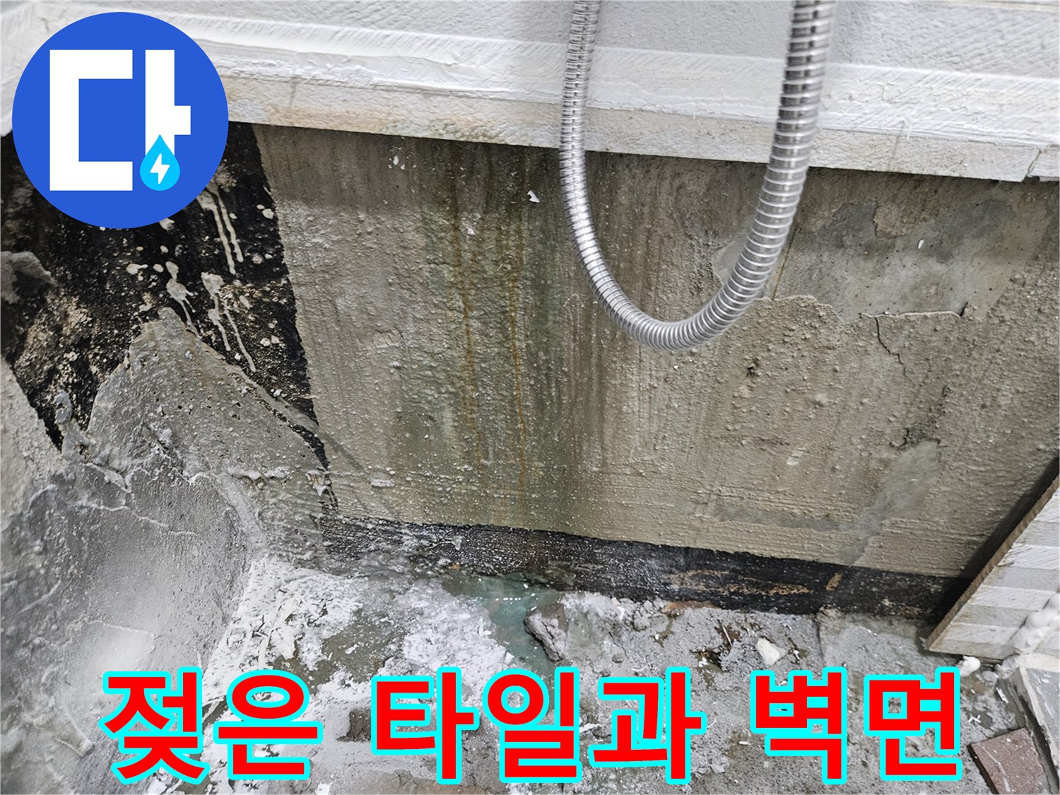 물기가 스며든-욕실 벽면의 어두운 얼룩 부위