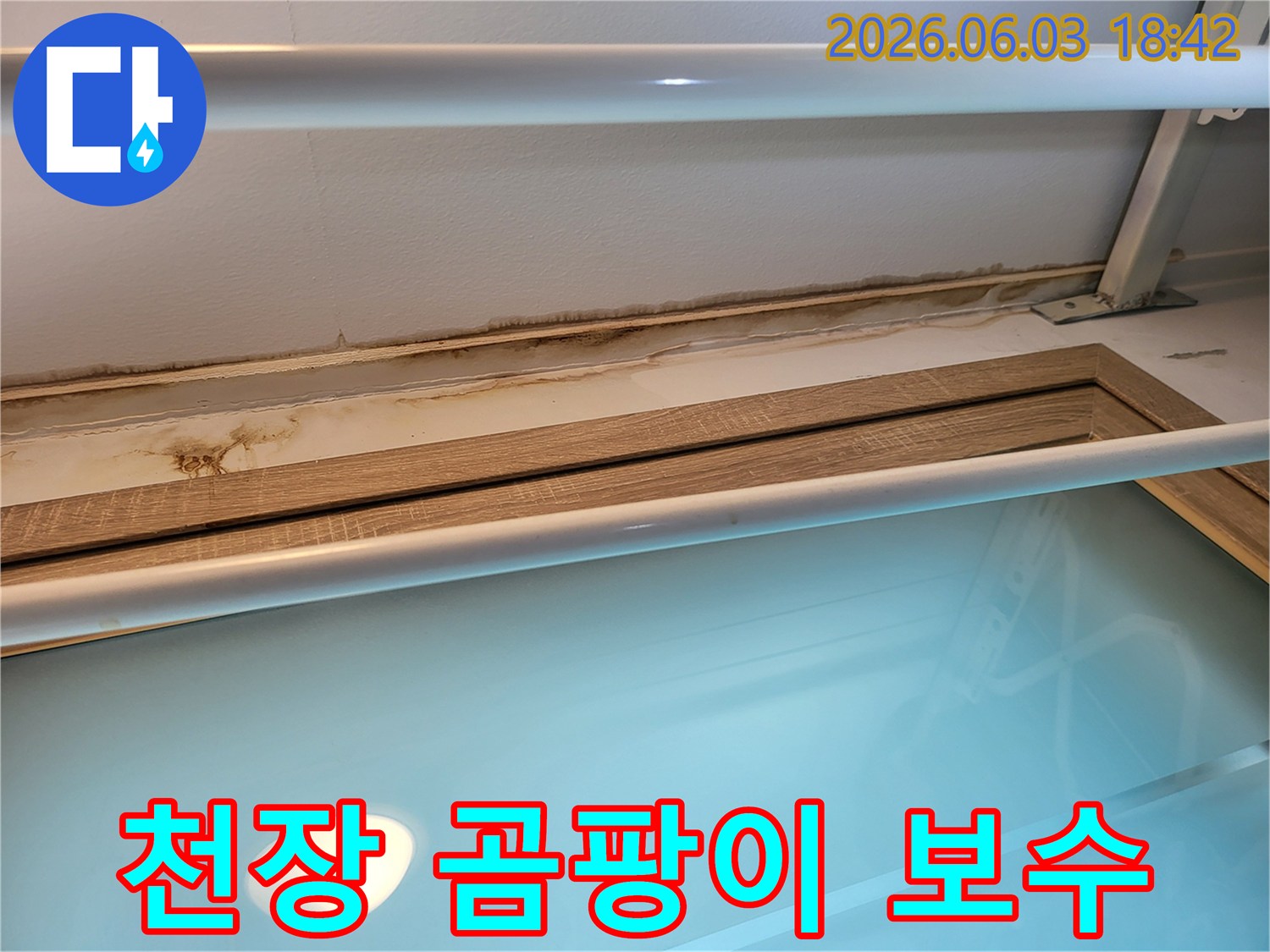 벽면 상단에 발생한-지속적인 물기로 인한-심각한 곰팡이 오염