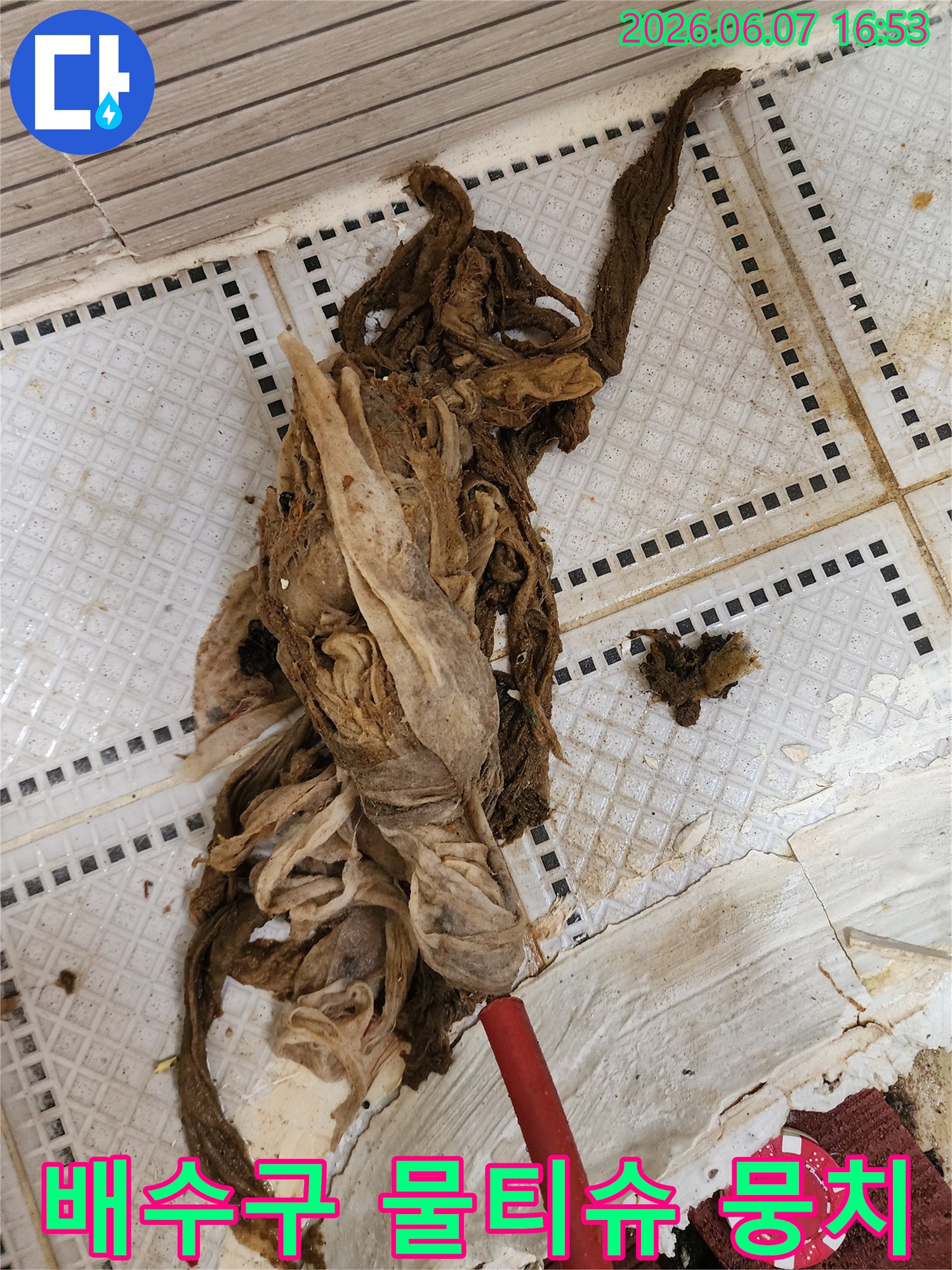 노원구 상계동 배수구에서 끌어올린 거대한 물티슈 덩어리