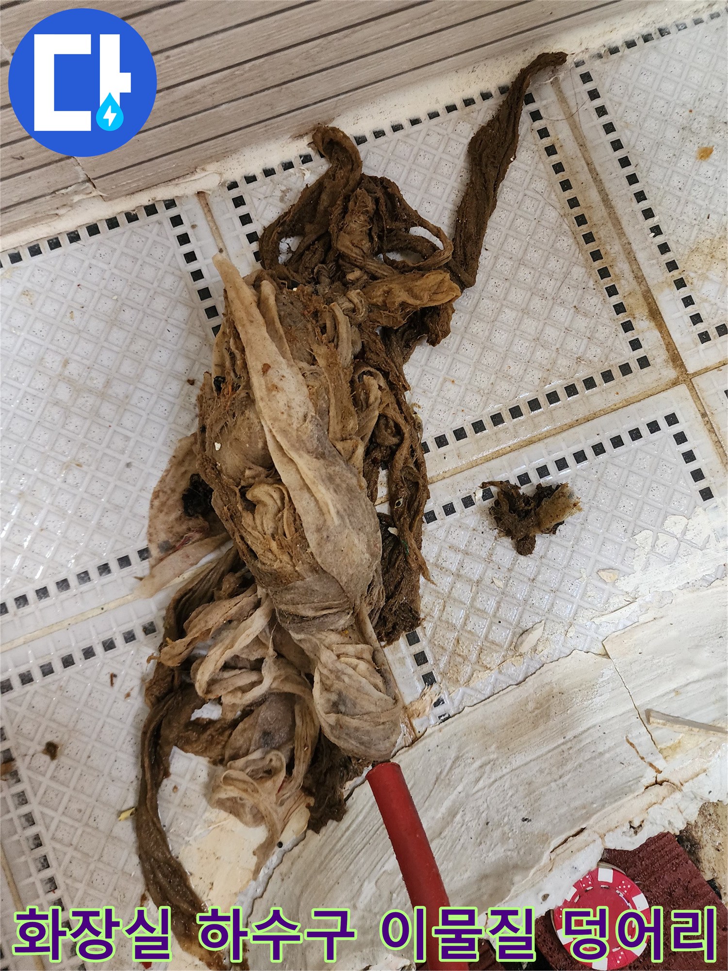 상계동 화장실 바닥 배수구에서 끌어올린 거대한 머리카락과 섬유 찌꺼기 뭉치