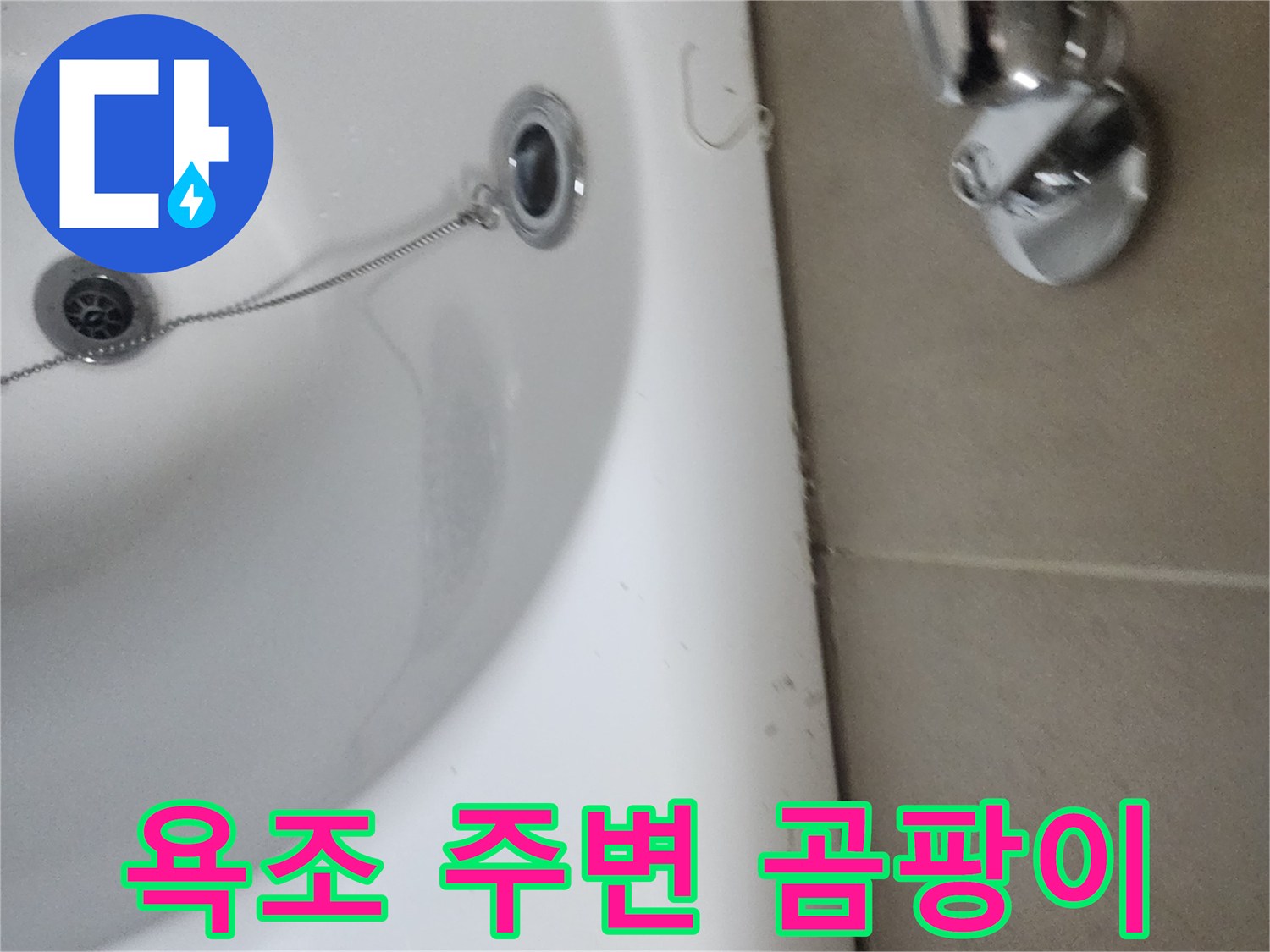 욕조와 벽면 경계에 생긴 곰팡이-오랜 물샘의 증거