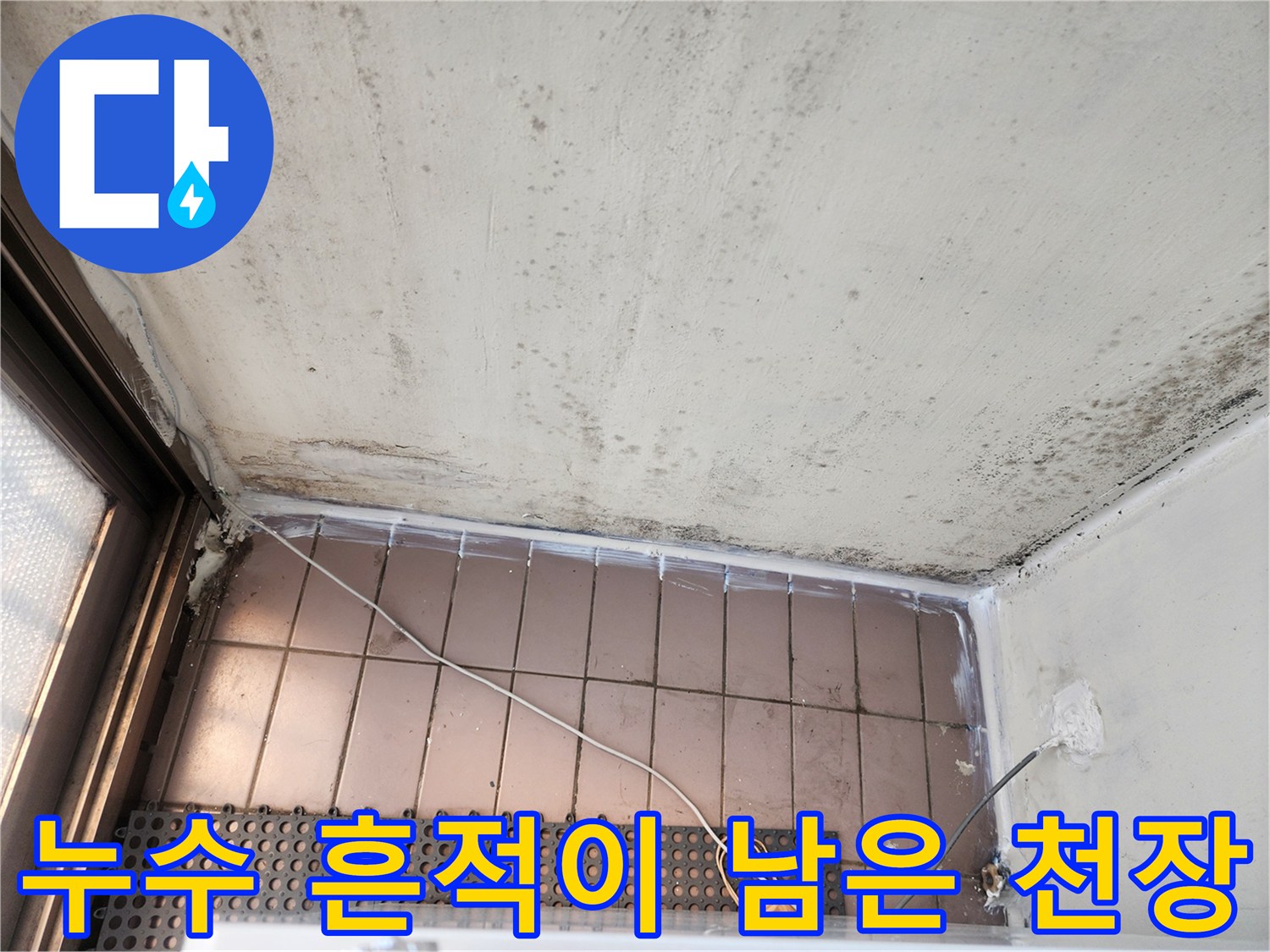 베란다 상단 콘크리트 - 습기로 인해 곰팡이가 발생한 벽면 상태