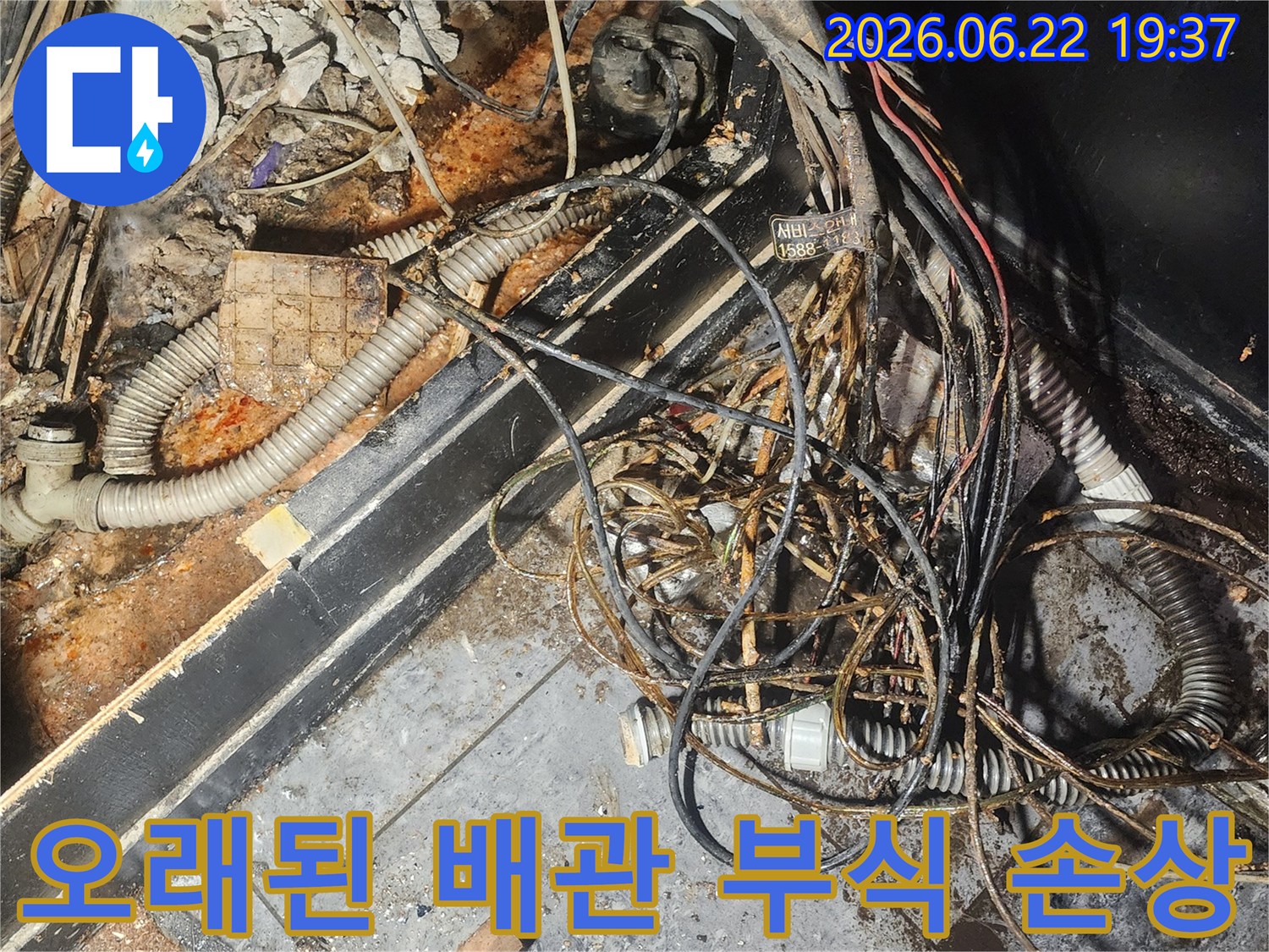 누수-엔지니어가-오랜-시간-물에-노출되어-심하게-부식된-배관과-주변-환경을-정밀하게-조사하고-있습니다
