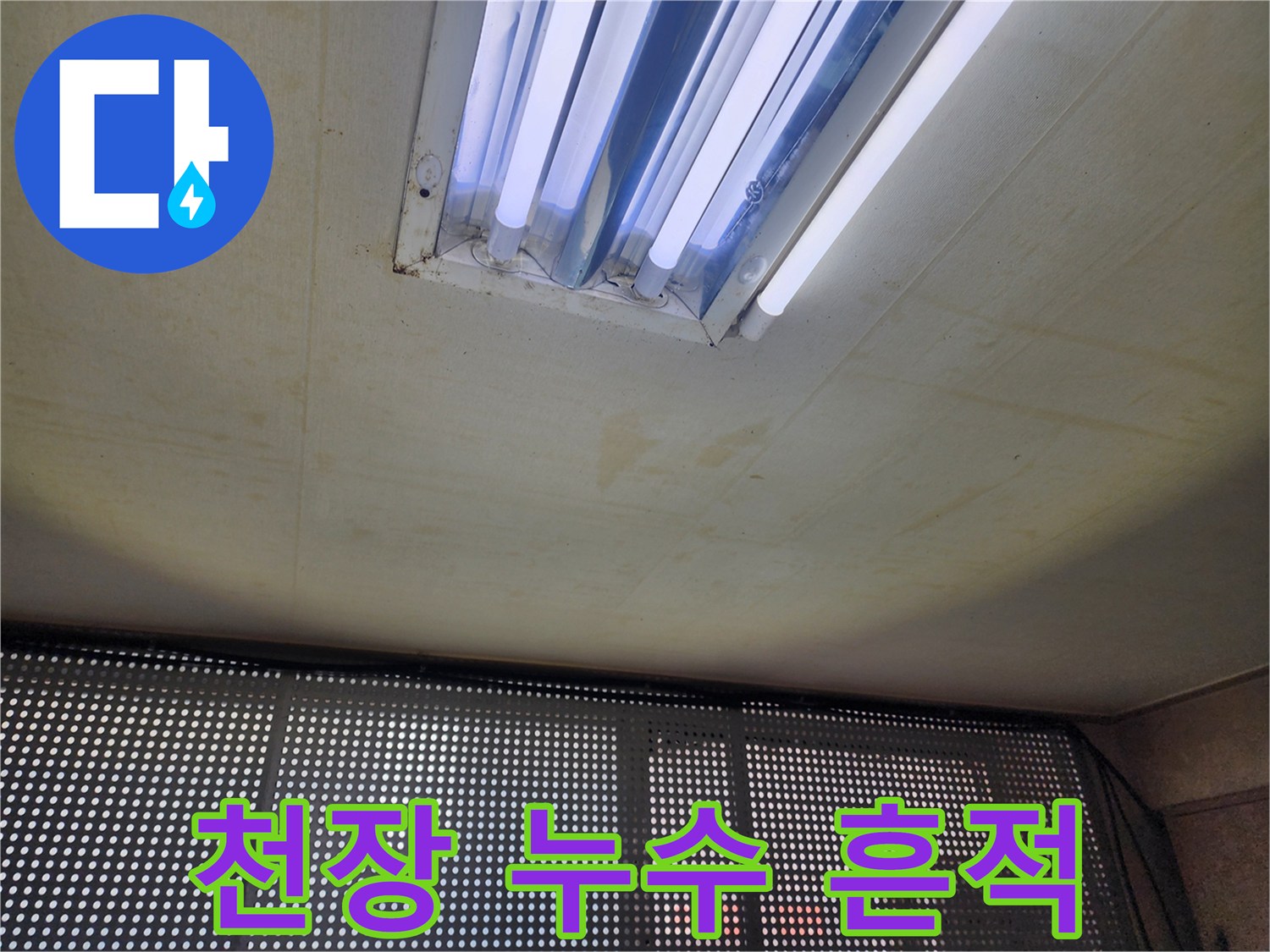 지행지동 현장-조명 주변의 천장 변색 및 습기 흔적