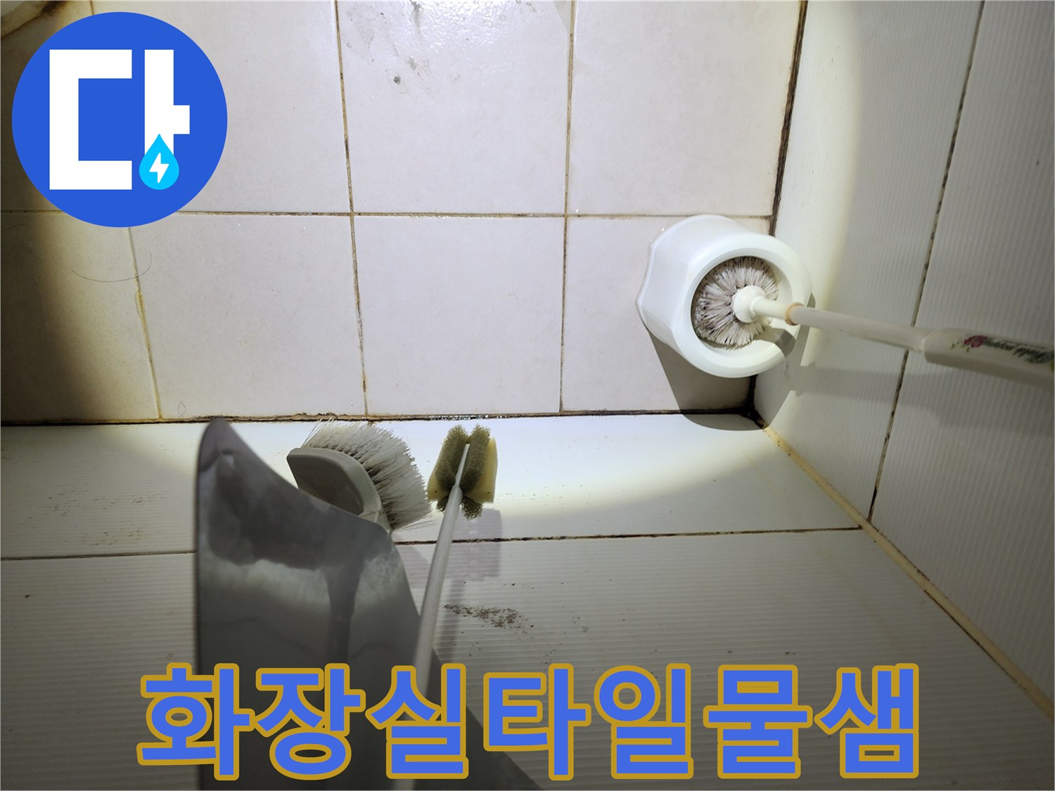송파구 화장실-타일 사이로 스며든 습기와 오염 상태를 보여주는 사진입니다.