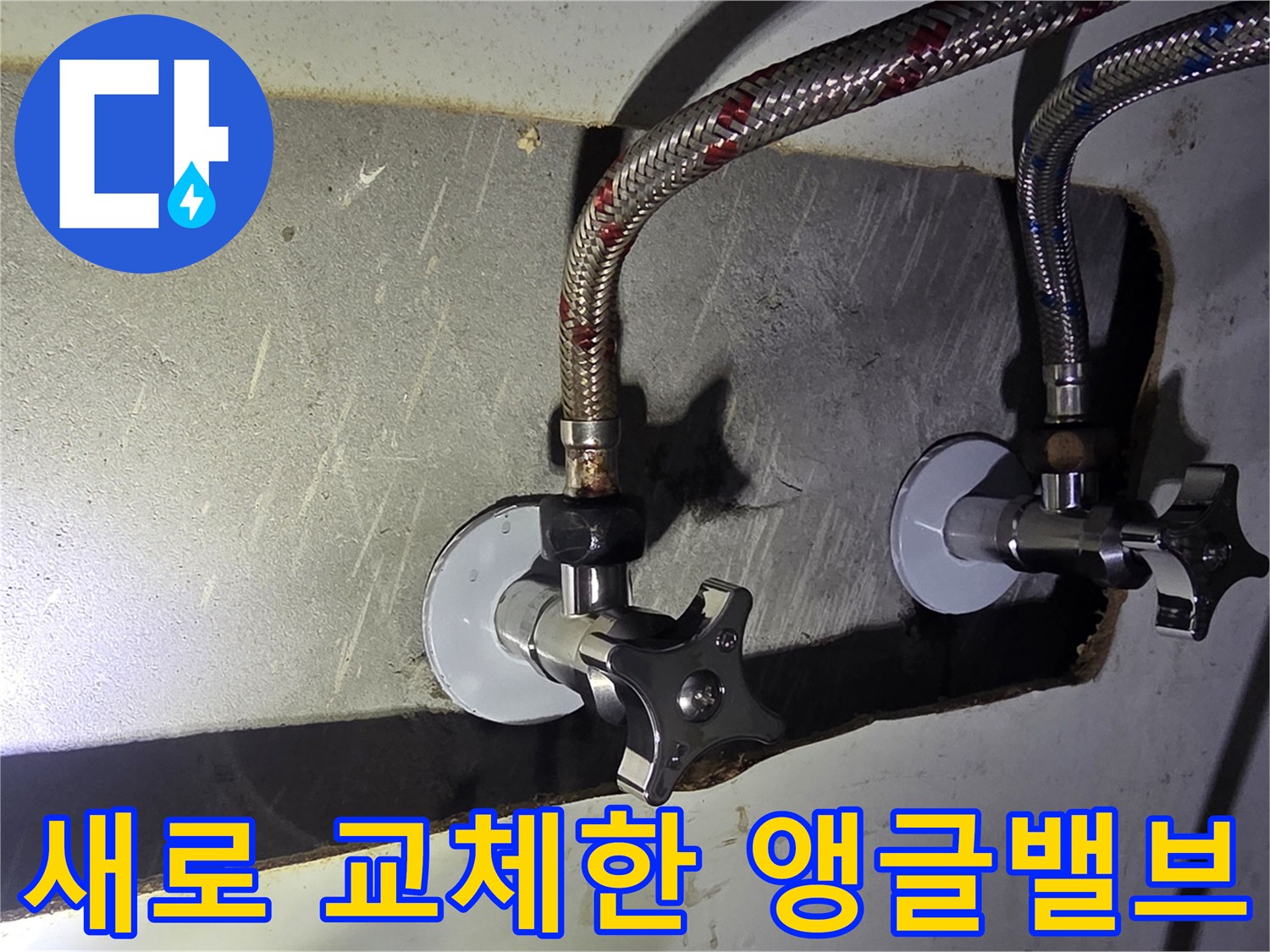 일산서구 화장실 벽면-새로 설치된 앵글밸브와 연결 호스 모습