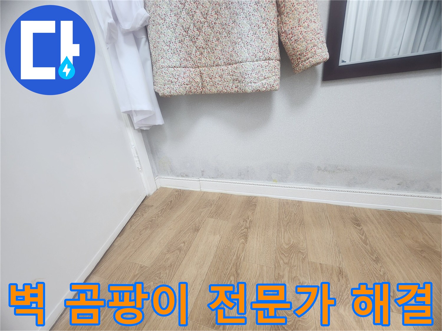벽 하단에 발생한 곰팡이와-습기 자국은-누수로 인한 것임을 보여주며-전문가와 함께 해결해야 합니다.