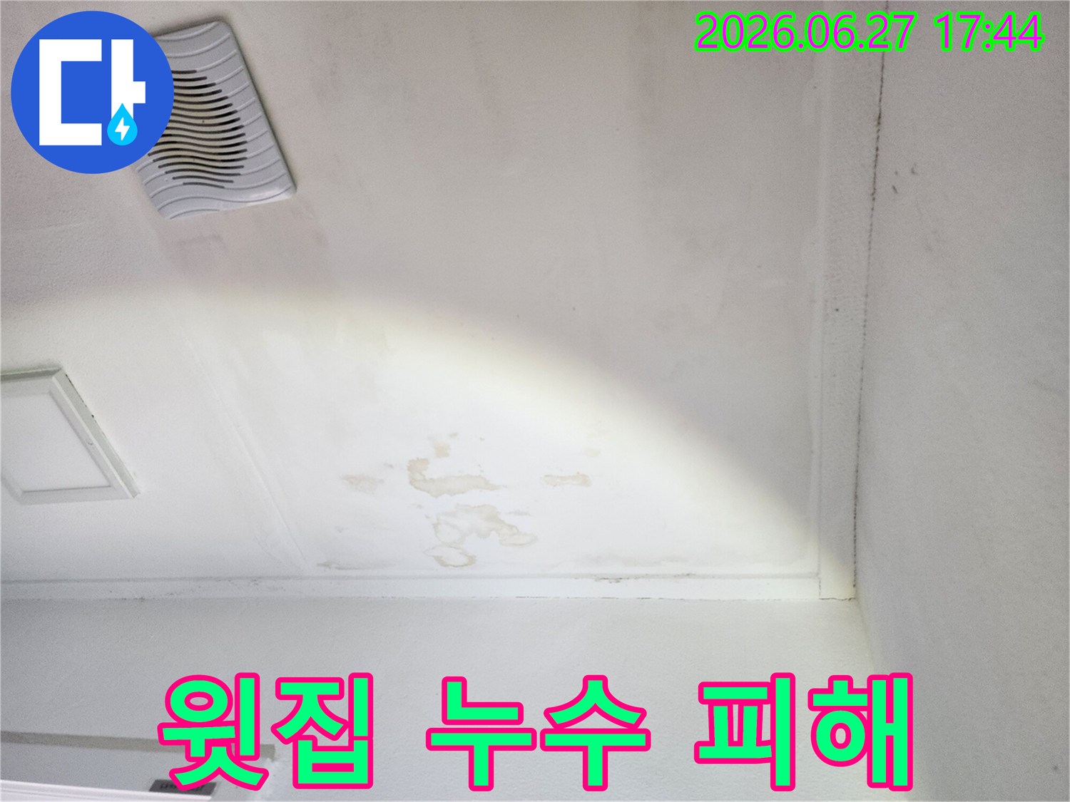 천장-누수로-인한-물자국과-곰팡이-발생-현장-사진