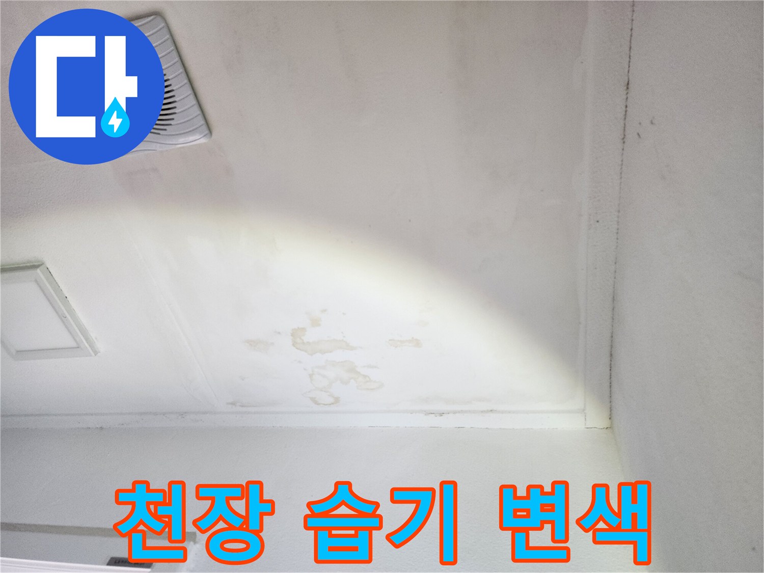 천장 마감재 부위에 발생한 습기로 인한 얼룩 현상