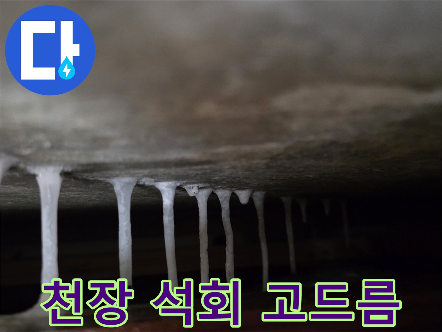천장 내부-하얀색-석회물-고드름-형태의-백화현상