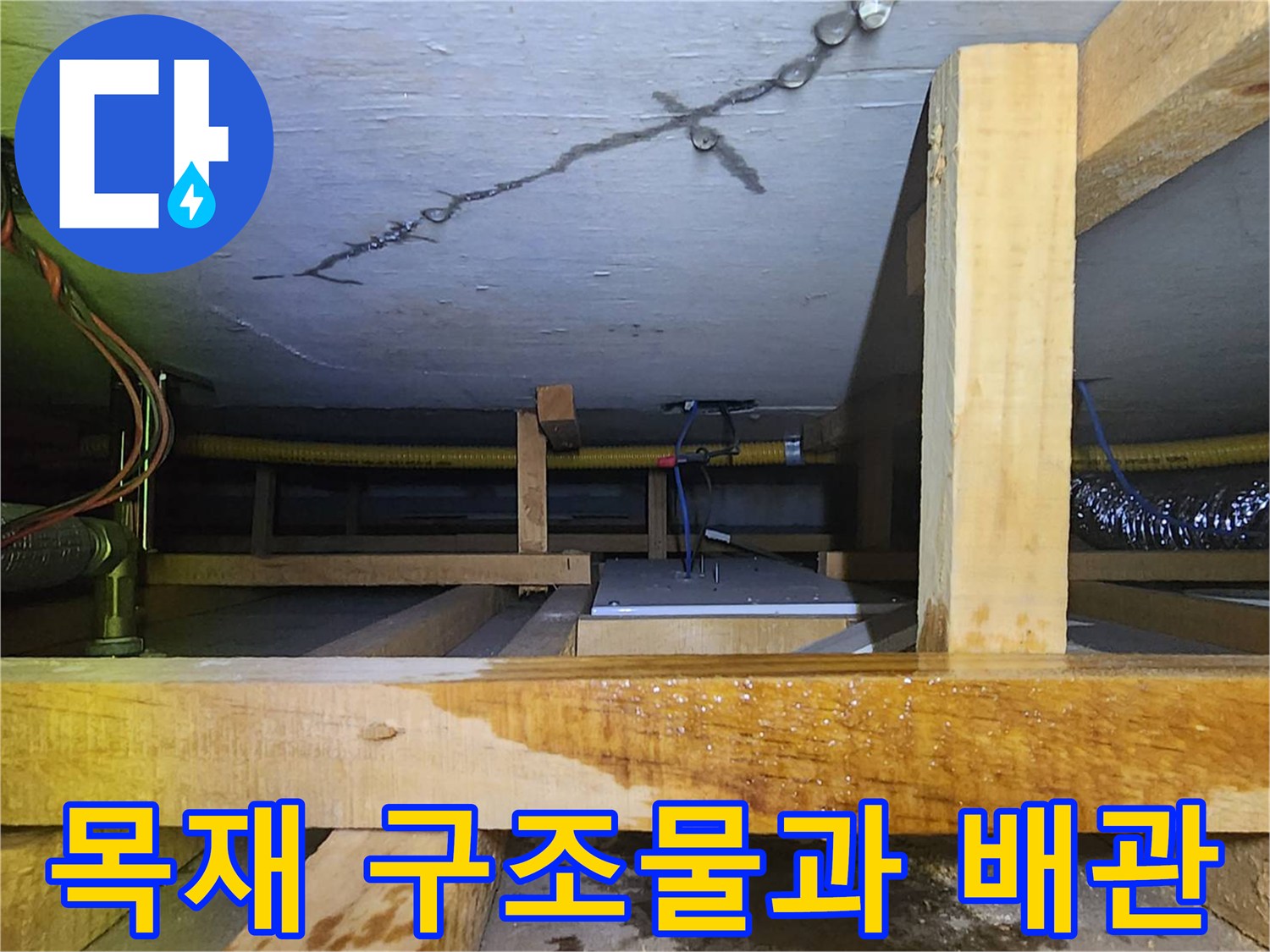 천장 하부 목재-배관 주변의 습기 흔적 조사