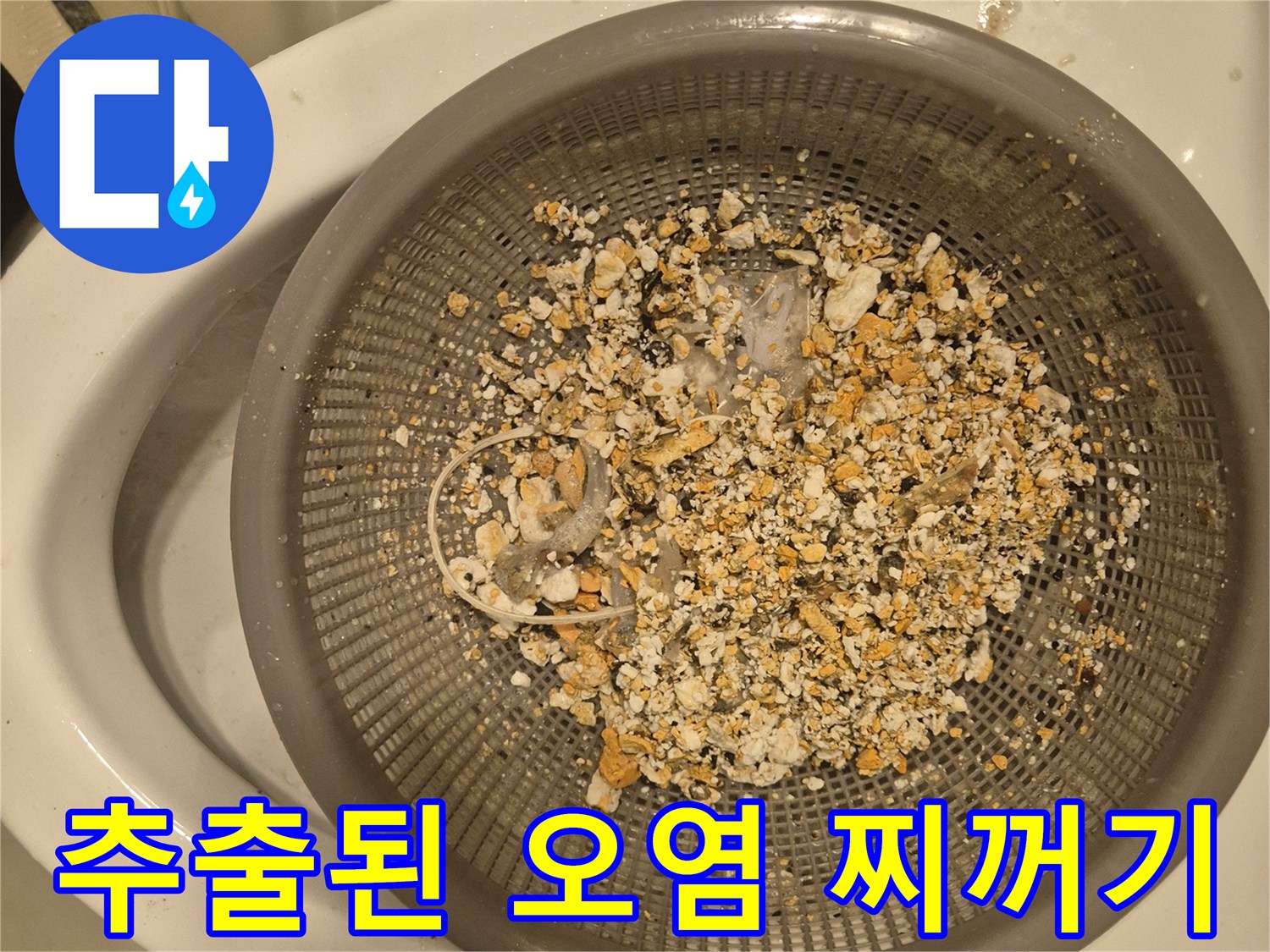 싱크대 하수관에서 뽑아낸 음식물 및 기름 이물질
