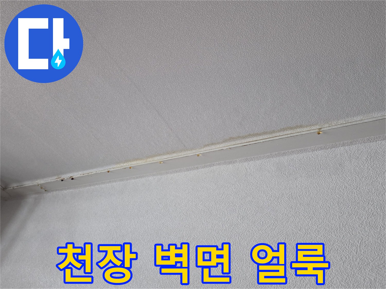 천장과 벽면 경계에 나타난 누수 흔적 사진