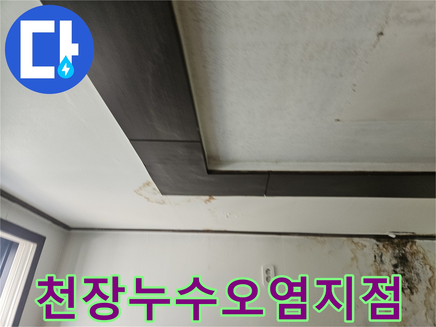 정릉동 현장-천장과 벽면 경계에 나타난 곰팡이와 수분 흔적