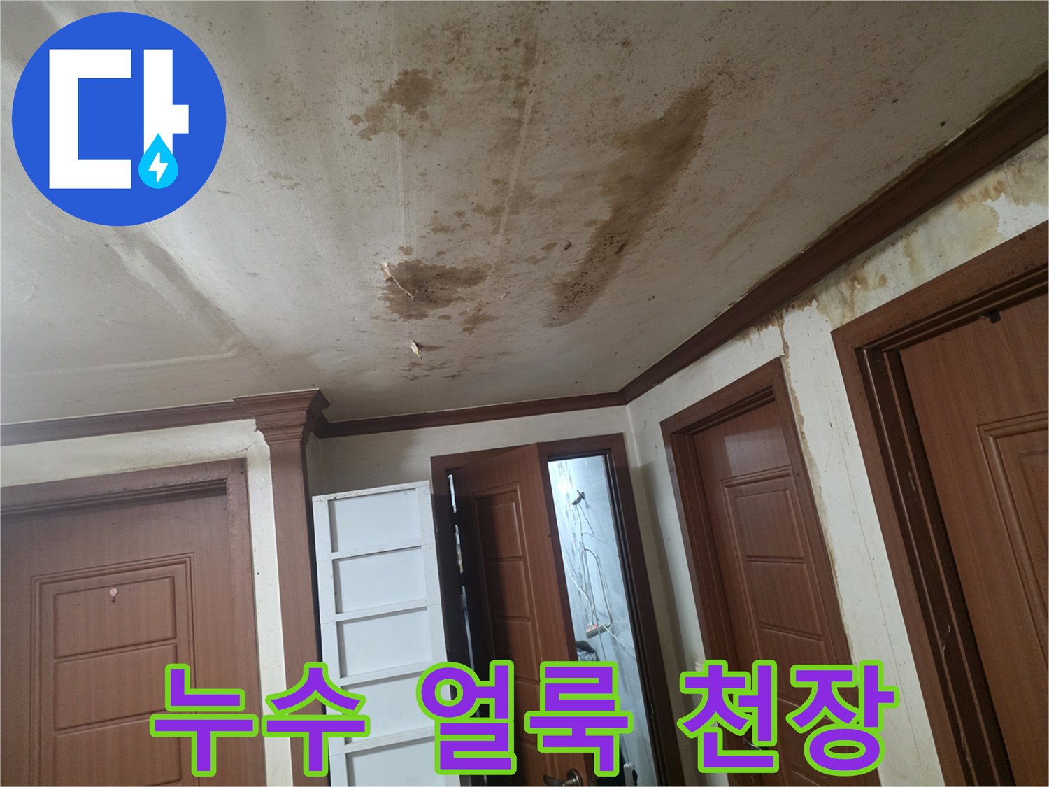 천장-벽지에-나타난-심한-누수-흔적과-얼룩