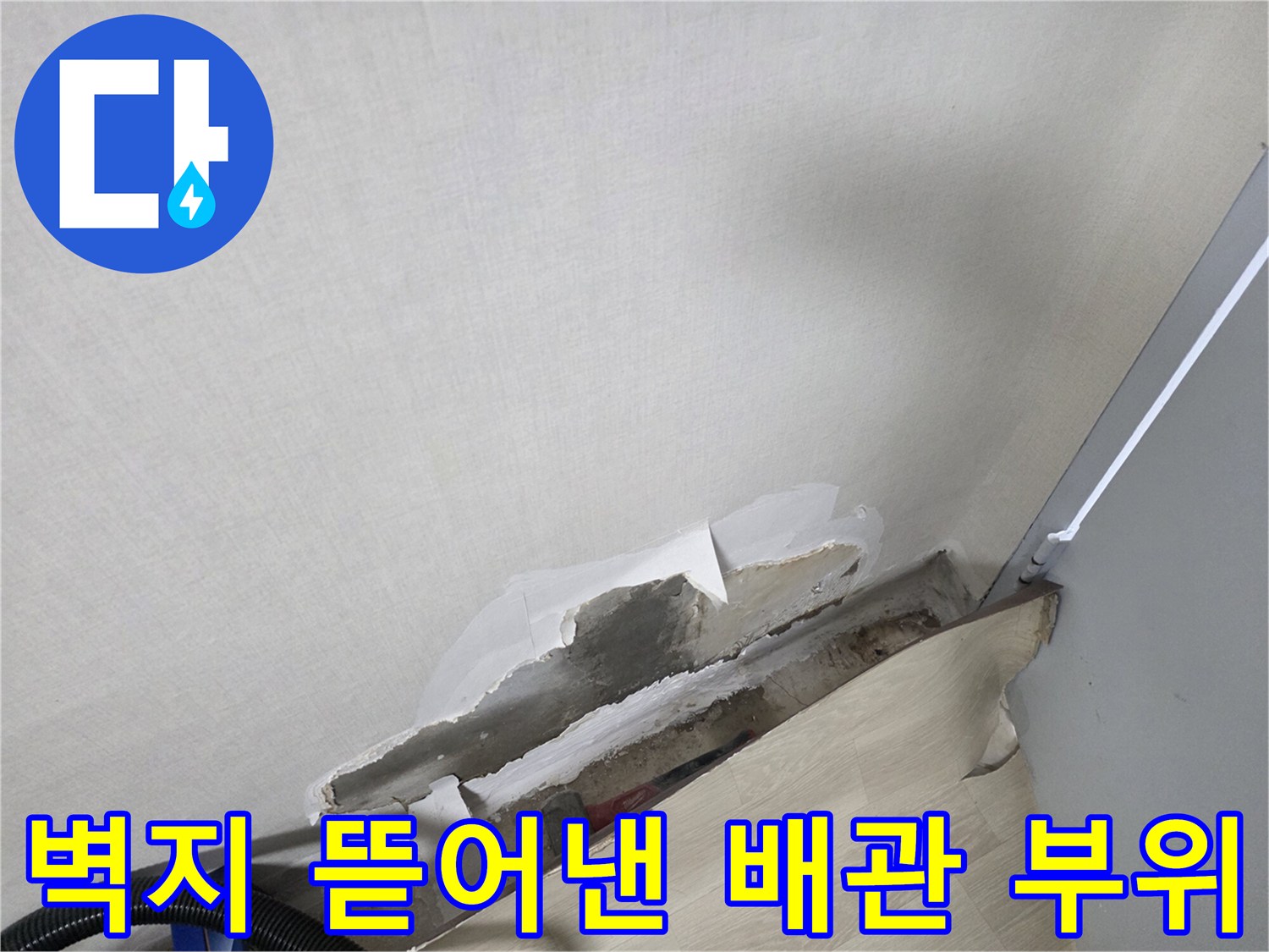 훼손된-벽지와-드러난-시멘트-벽면-내부-배관