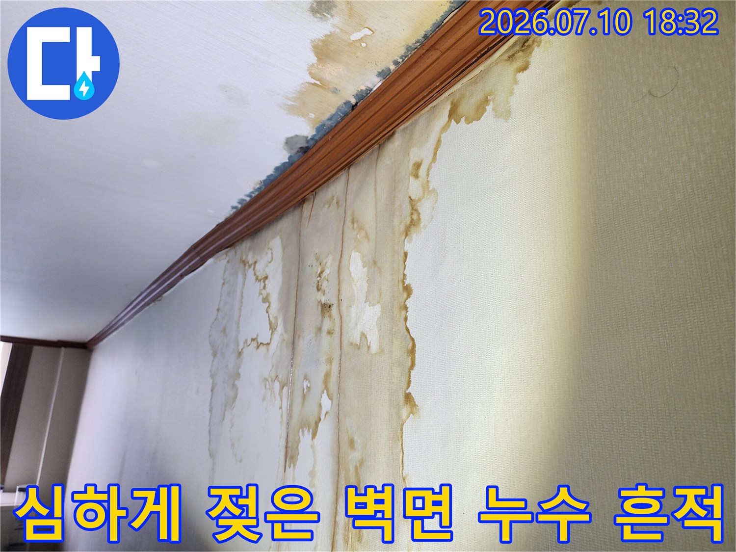 화장실 배관 결함으로 인해 인접한 공간까지 번진 물자국
